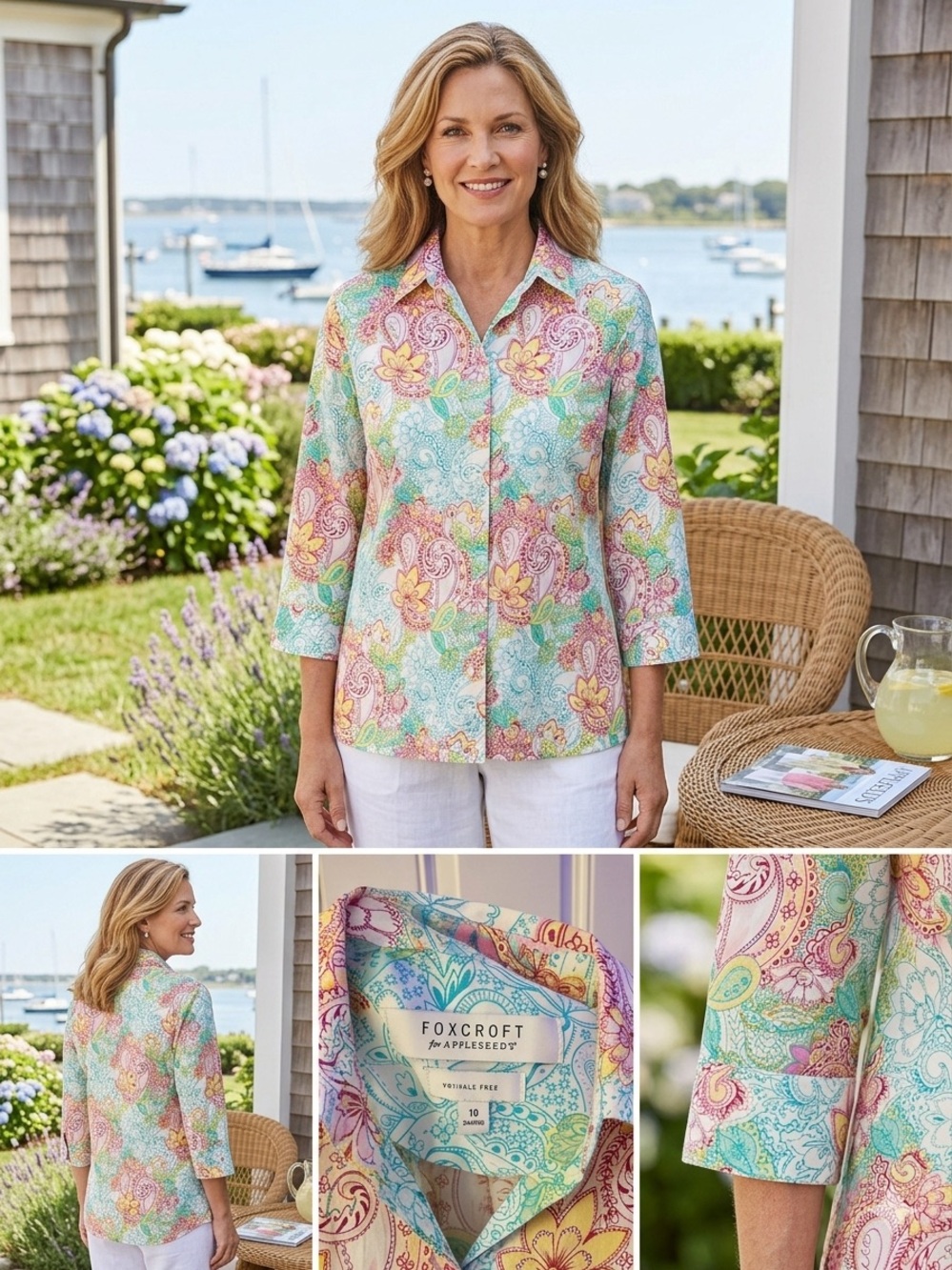 Foxcroft for Appleseeds 100% Cotton Paisley Wrinkle Free Blouse 18